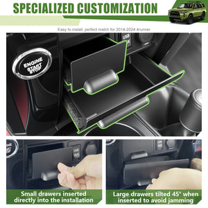 Center Console Storage Drawer for 2014-2024 Toyota 4Runner Drawers Inserts Cubby Box Organizer Tray for 4 Runner Interior Accessories